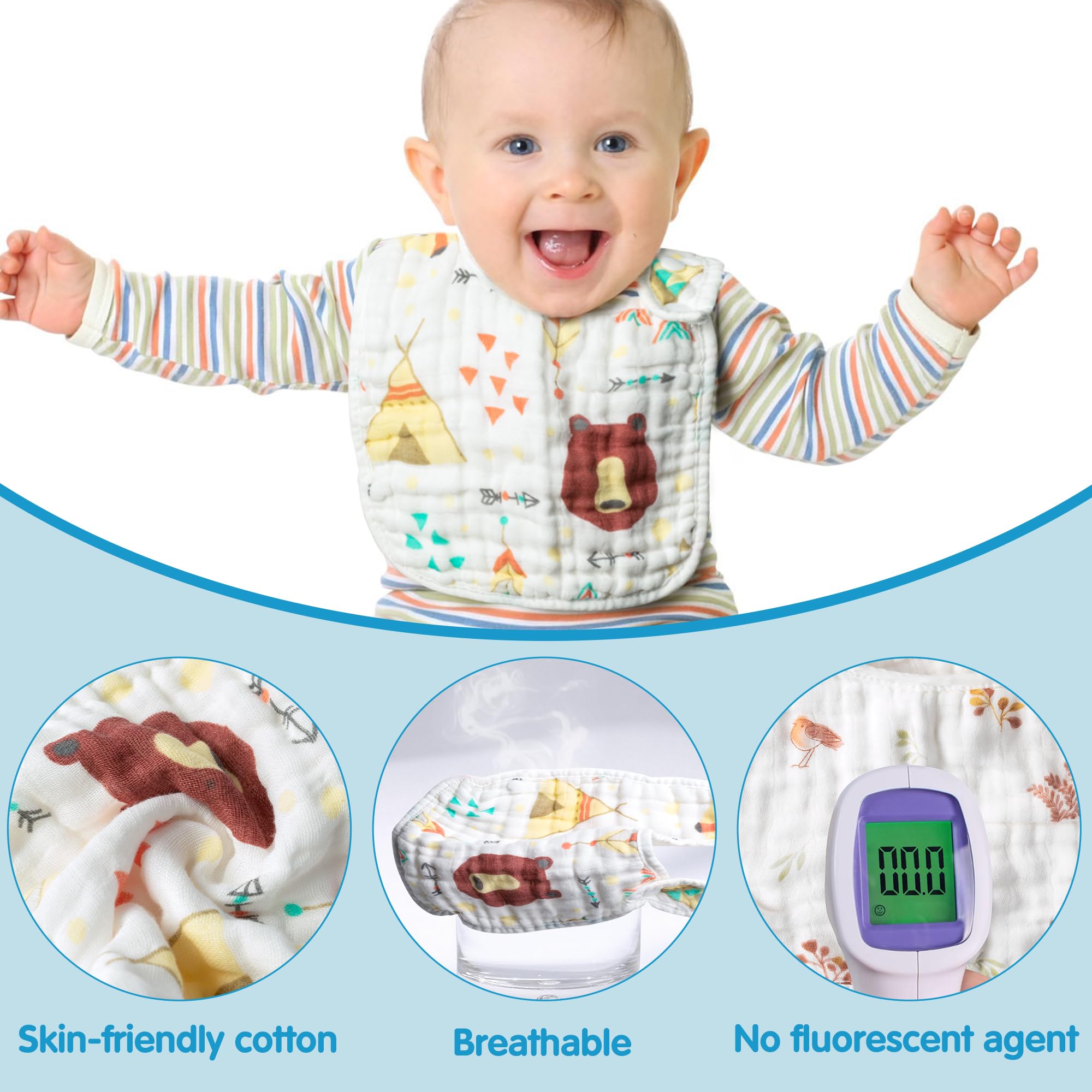 Zainpe bear-pattern bib with six-layer absorbency