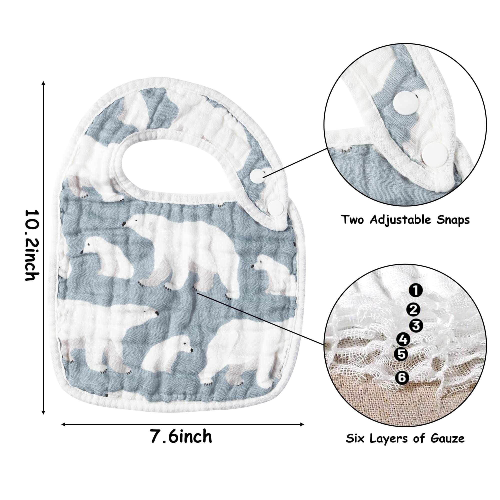 Zainpe polar bear pattern bib protects clothes through drool and teething.
