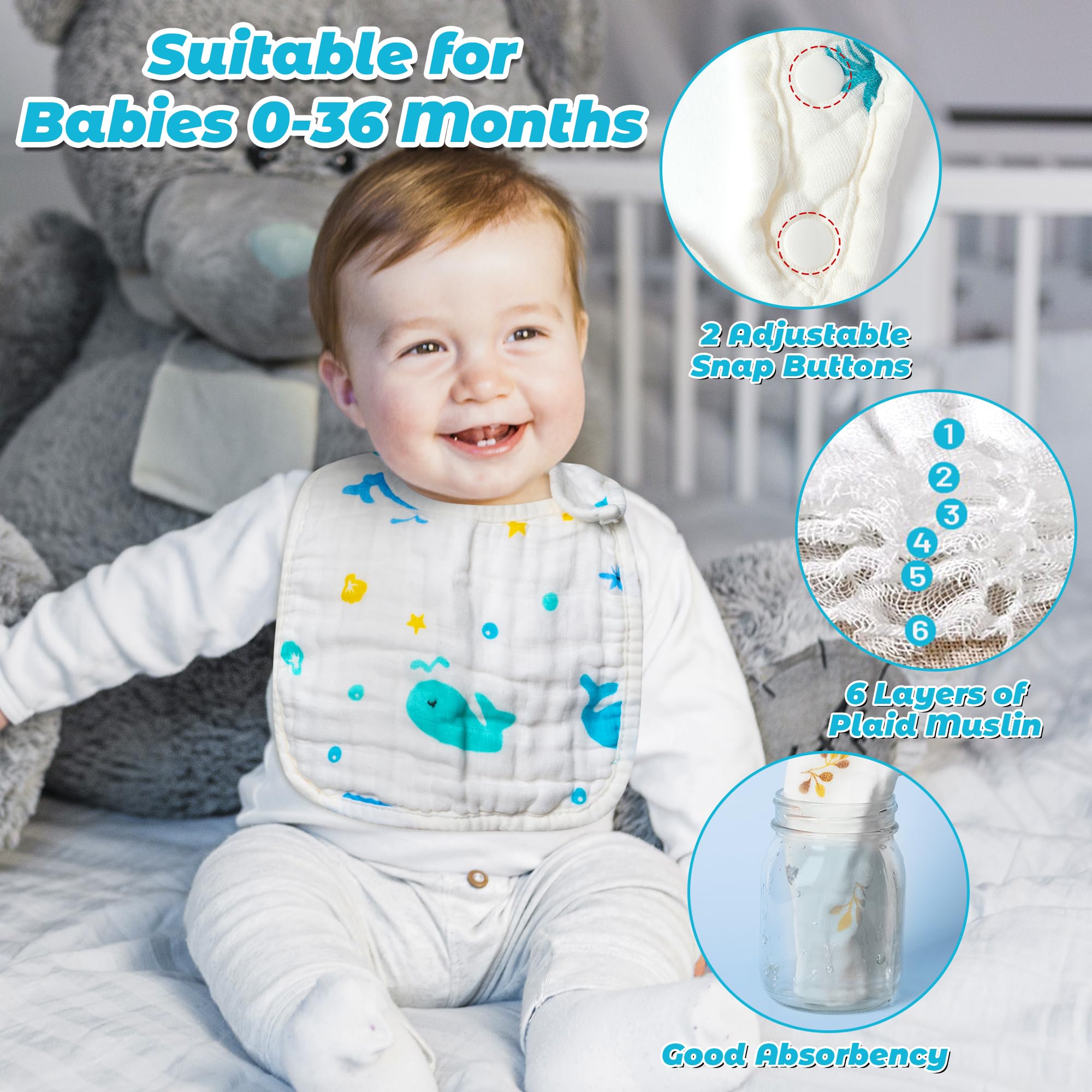 Zainpe muslin baby bib star pattern absorbs spills for everyday play and feeding.