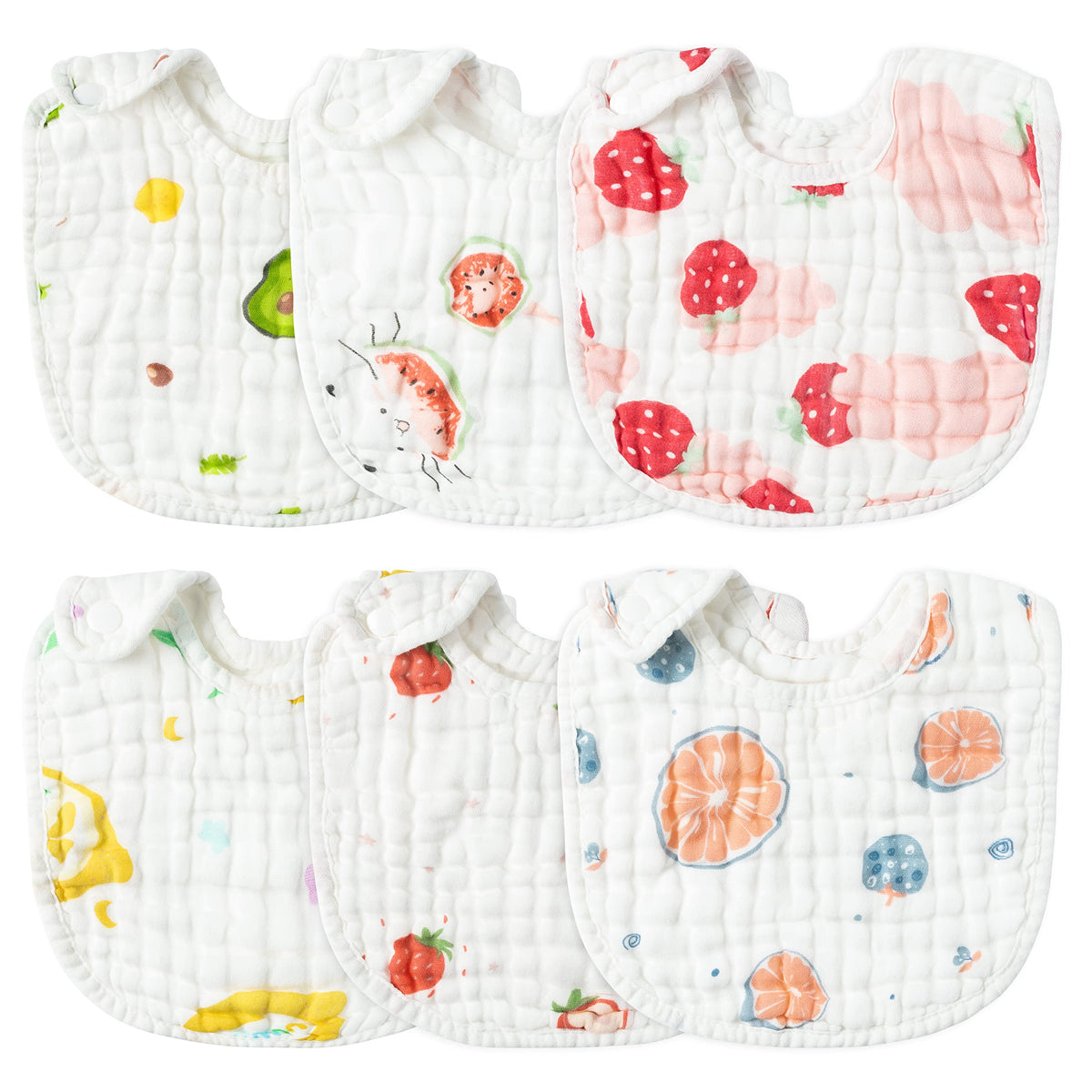 Zainpe snap muslin baby bib strawberry pattern for drool shield and mealtime protection