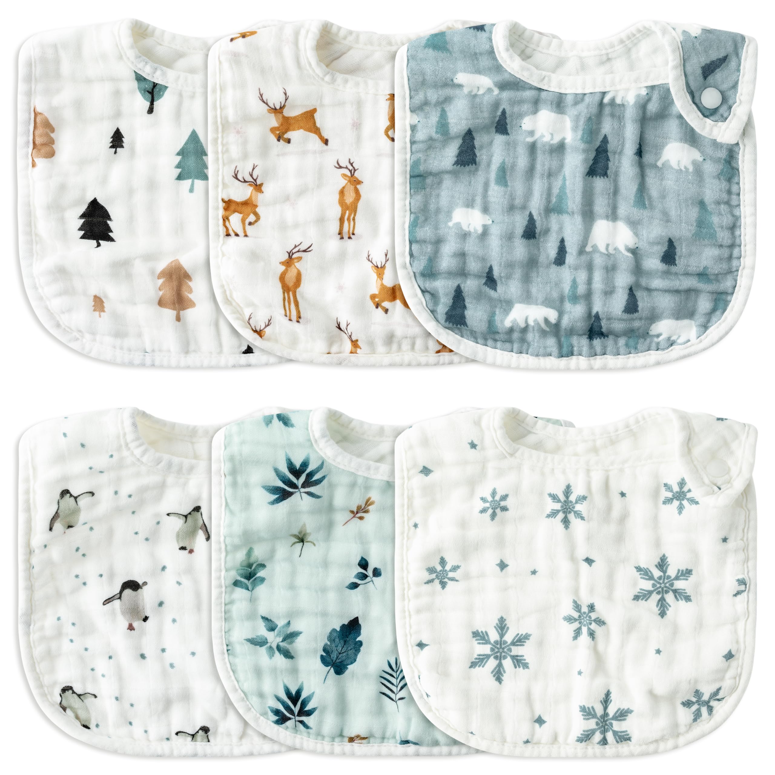 Zainpe snowflake penguin pattern bib keeps baby dry during feeding and teething.