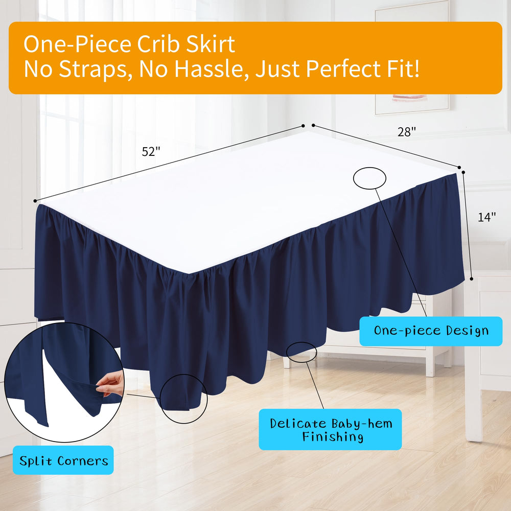 Zaizaihome crib bed skirt 14-inch drop indicates precise fit.
