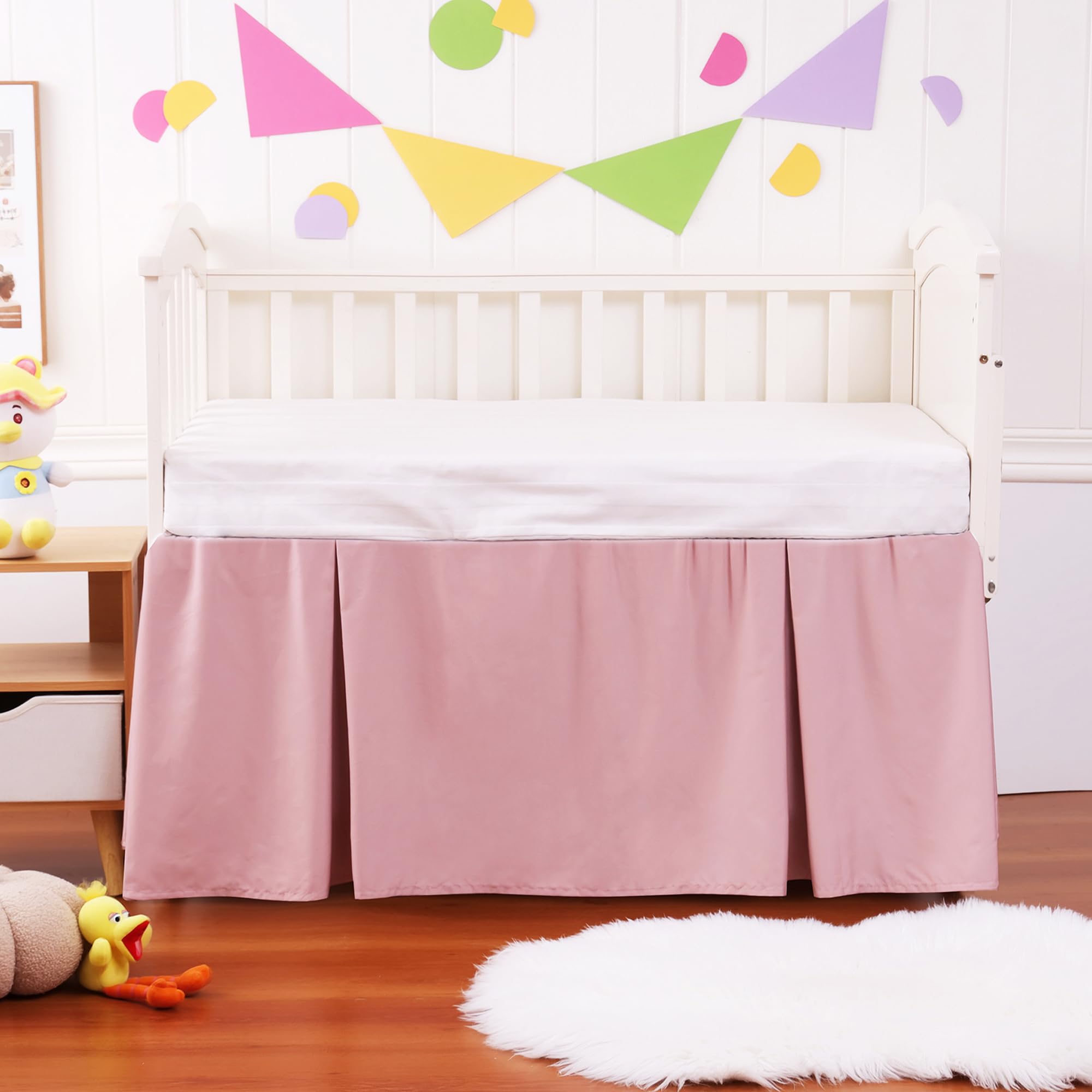 Zaizaihome crib bed skirt under mattress demonstrates easy no-tie setup.