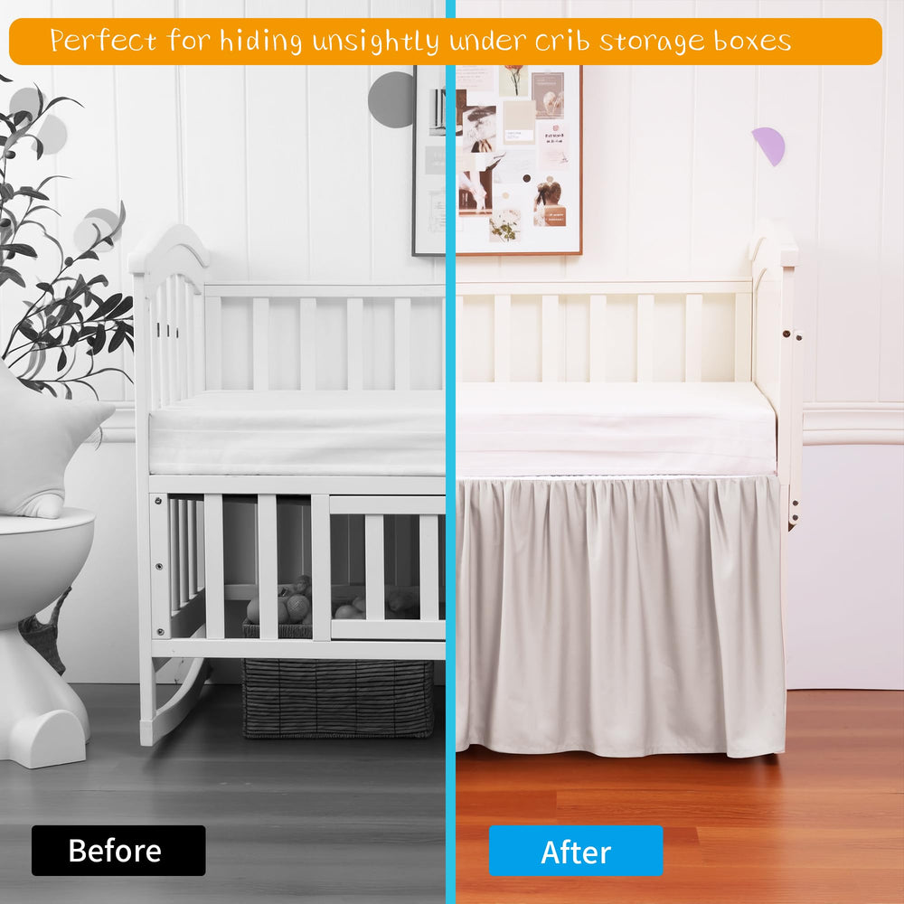 Zaizaihome crib skirt 14-inch drop demonstrates precise fit on standard cribs.