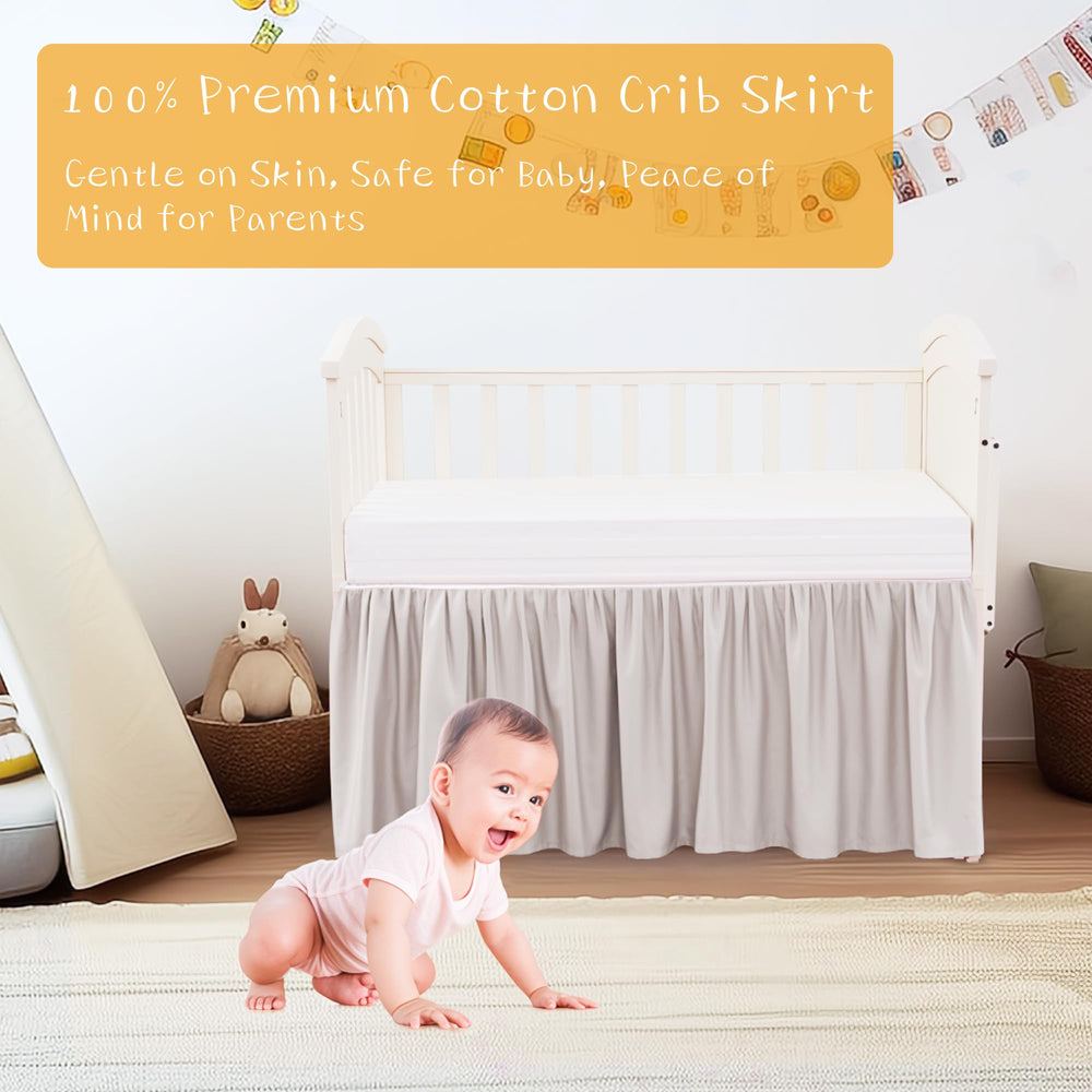 Zaizaihome crib skirt machine-wash care shows fade-resistant cotton in action.