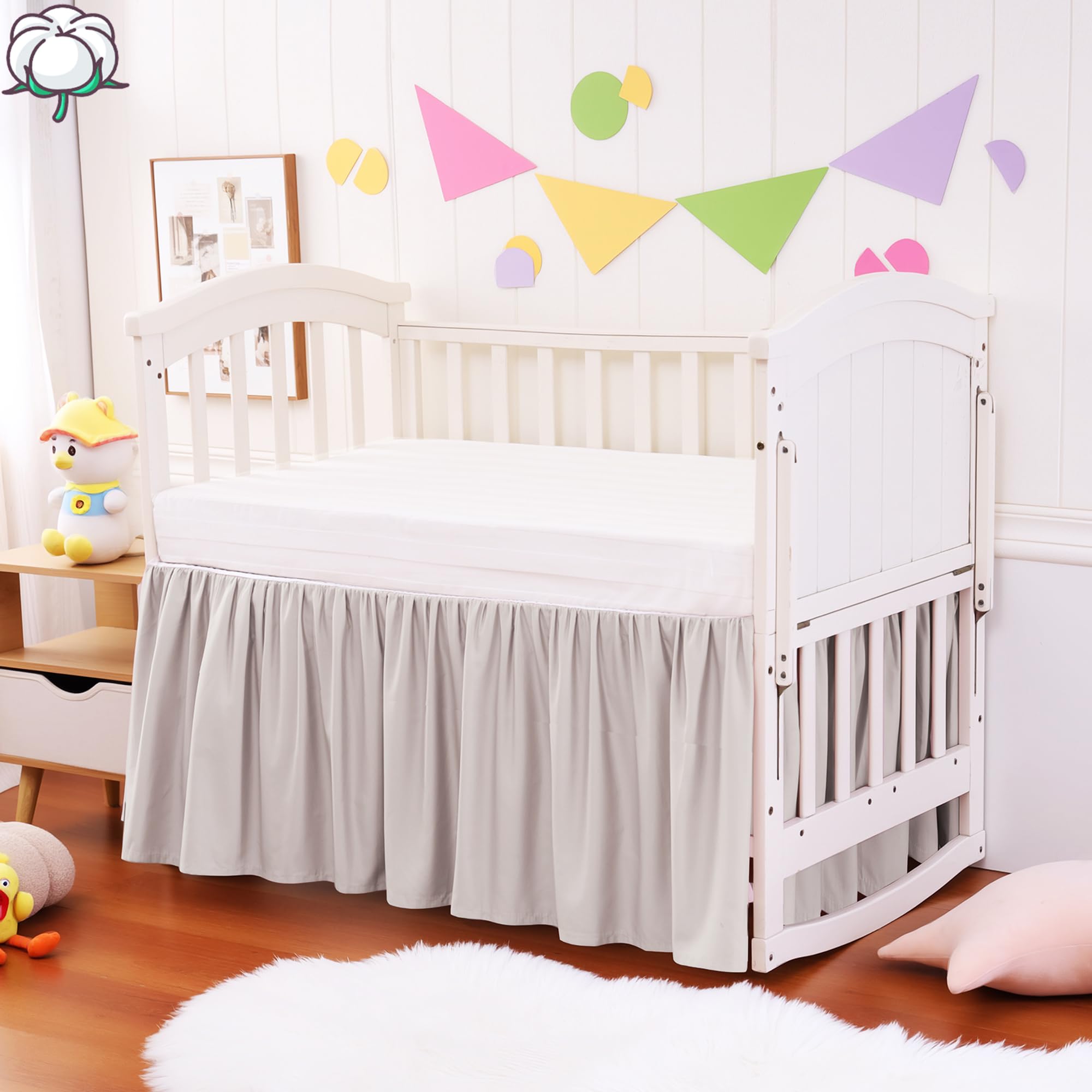 Zaizaihome crib skirt natural fabric closeup highlights soft cotton for gentle baby comfort.