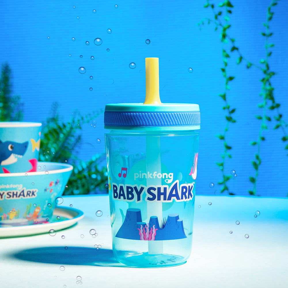 Zak Designs Baby Shark Kelso tumbler set ready for school or travel.