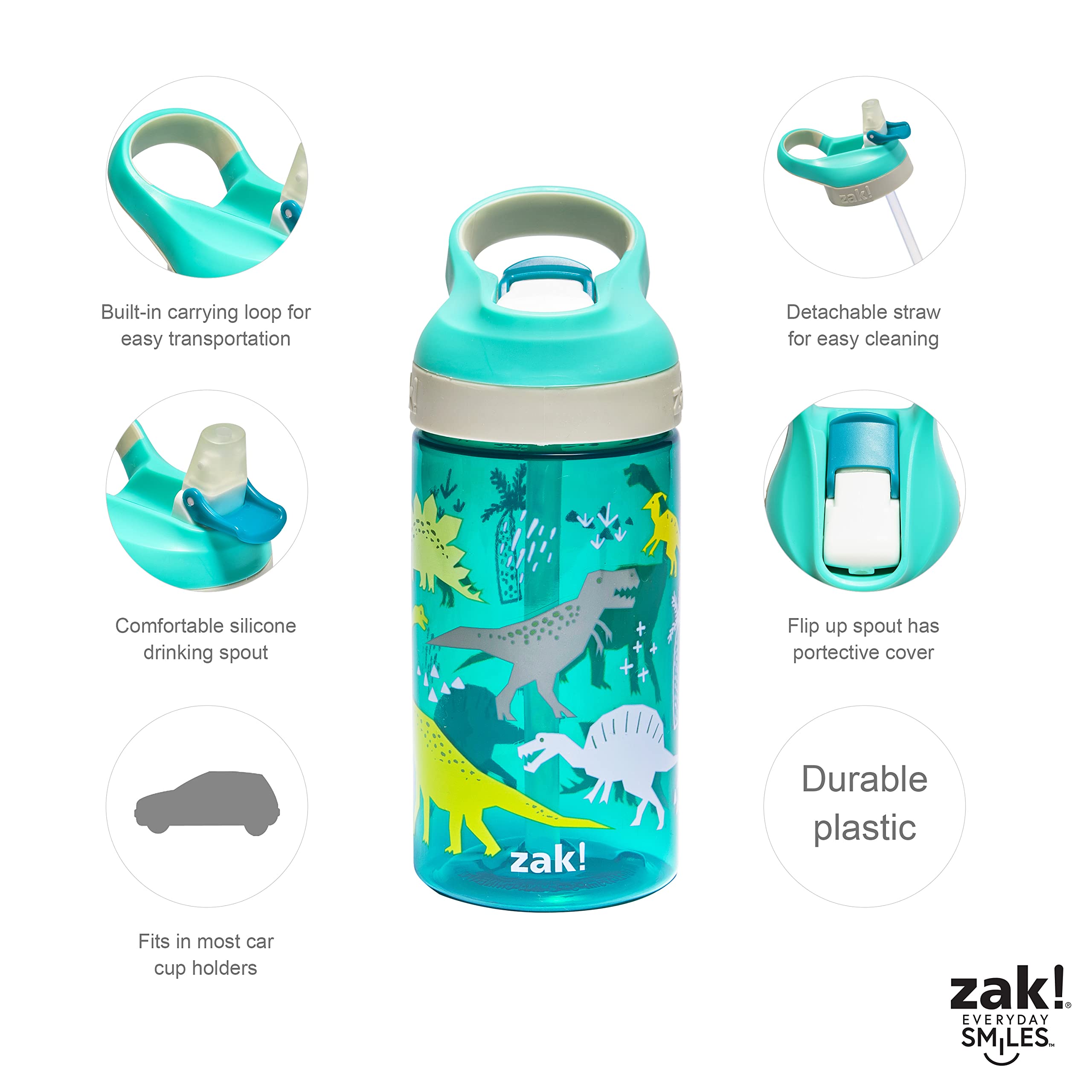 Zak Designs dinosaur dinnerware front-view design excites kids at meals.