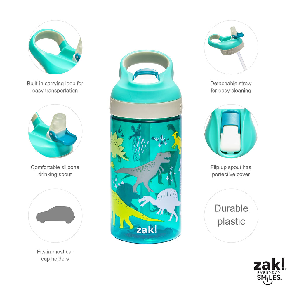 Zak Designs dinosaur dinnerware front-view design excites kids at meals.