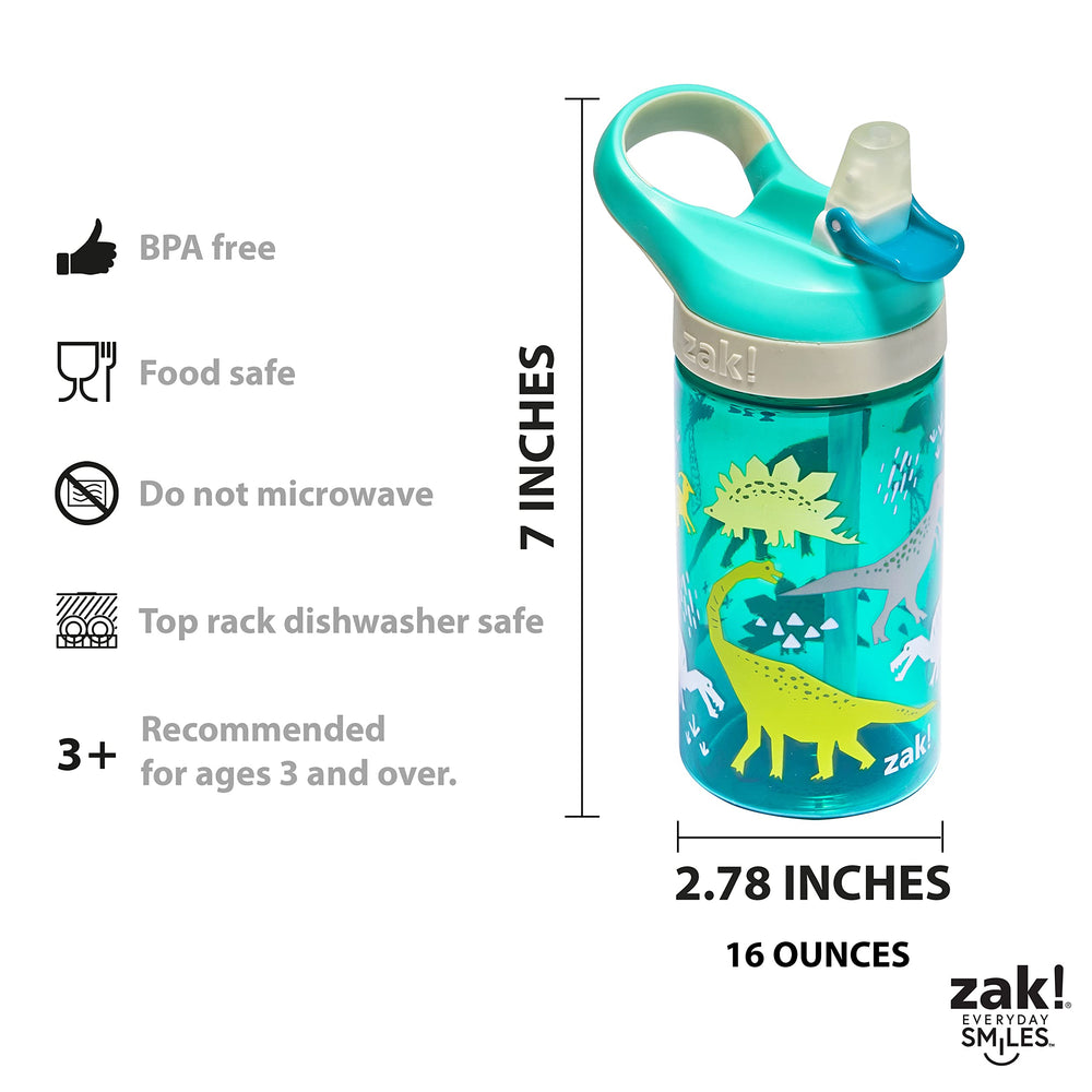 Zak Designs dinosaur dinnerware packaging shows a complete five-piece set.