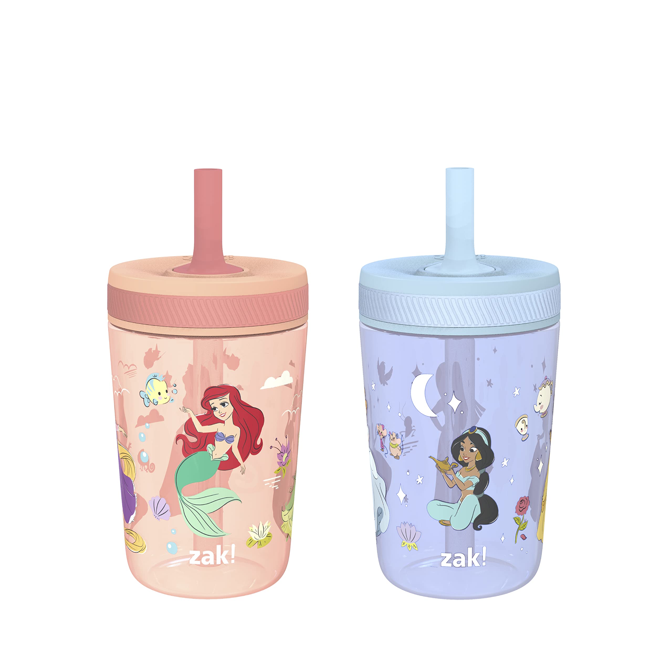 Zak Designs Disney Princess Kelso two-pack cups, front view, ideal for travel and daily hydration.