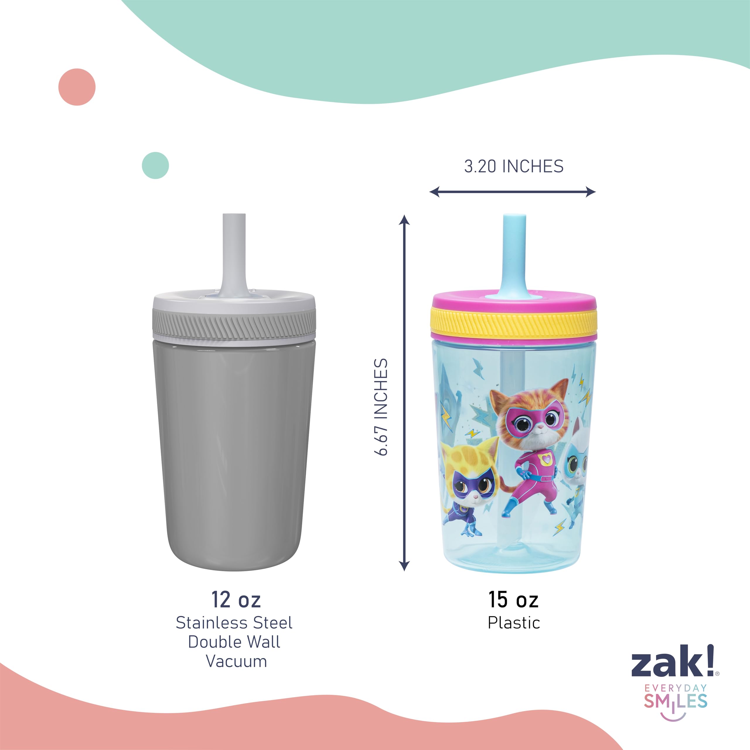 Zak Designs Disney SuperKitties Kelso toddler tumbler uses durable plastic for active kids