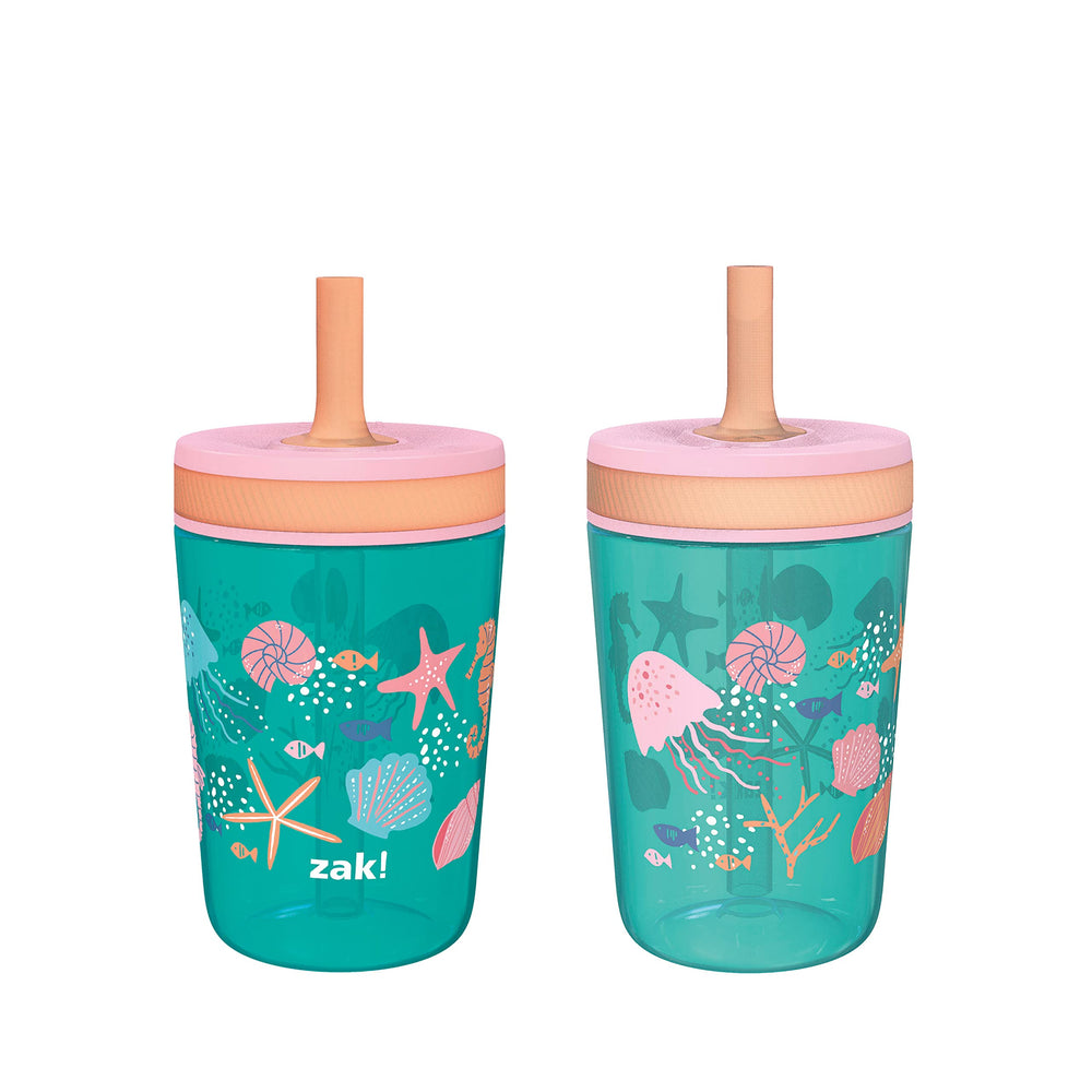 Zak Designs Kelso 15 oz tumbler with shells pattern and leak-proof lid for kid-friendly hydration on the go