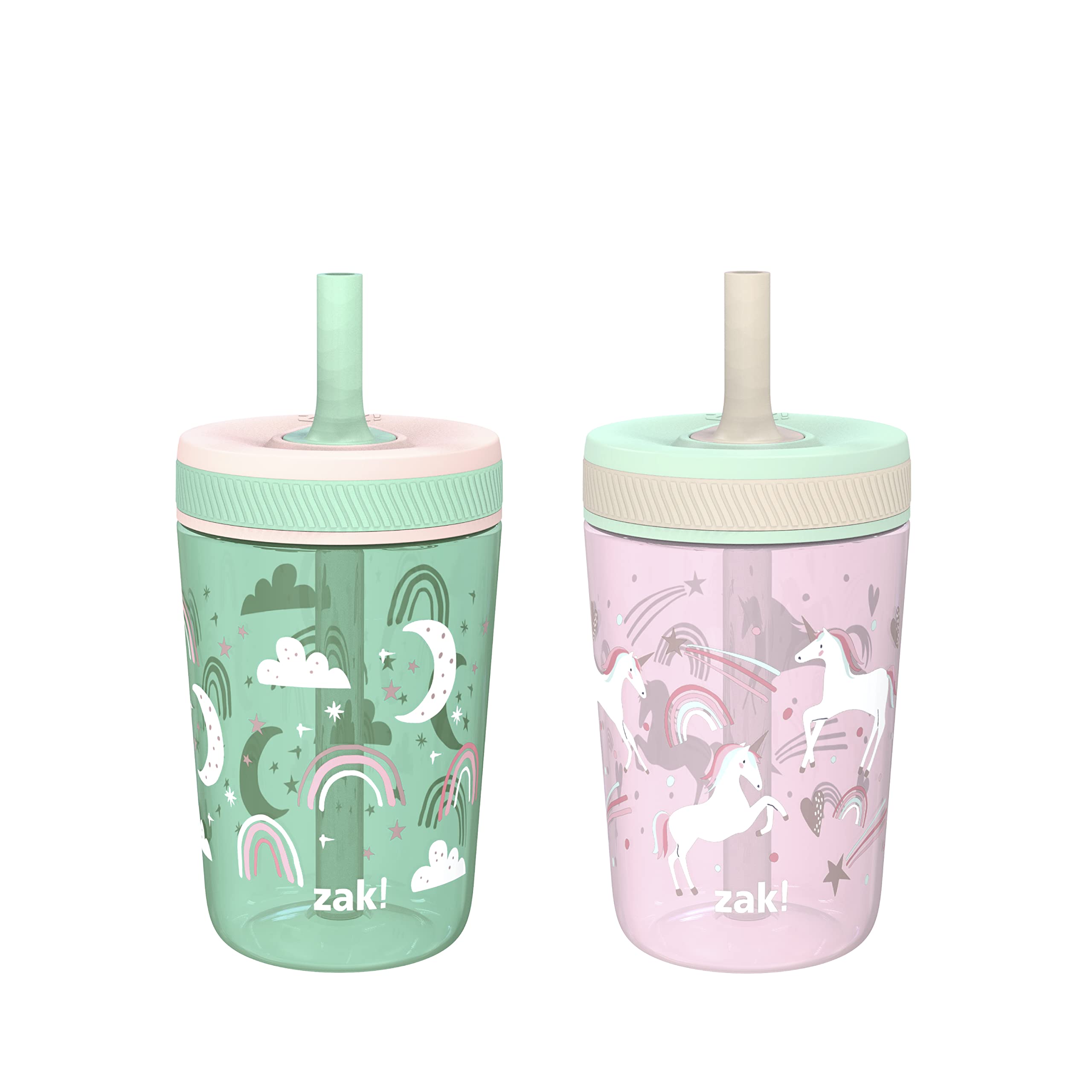 Zak Designs Kelso unicorn-pattern 15oz cup offers spill-resistant sipping for car trips