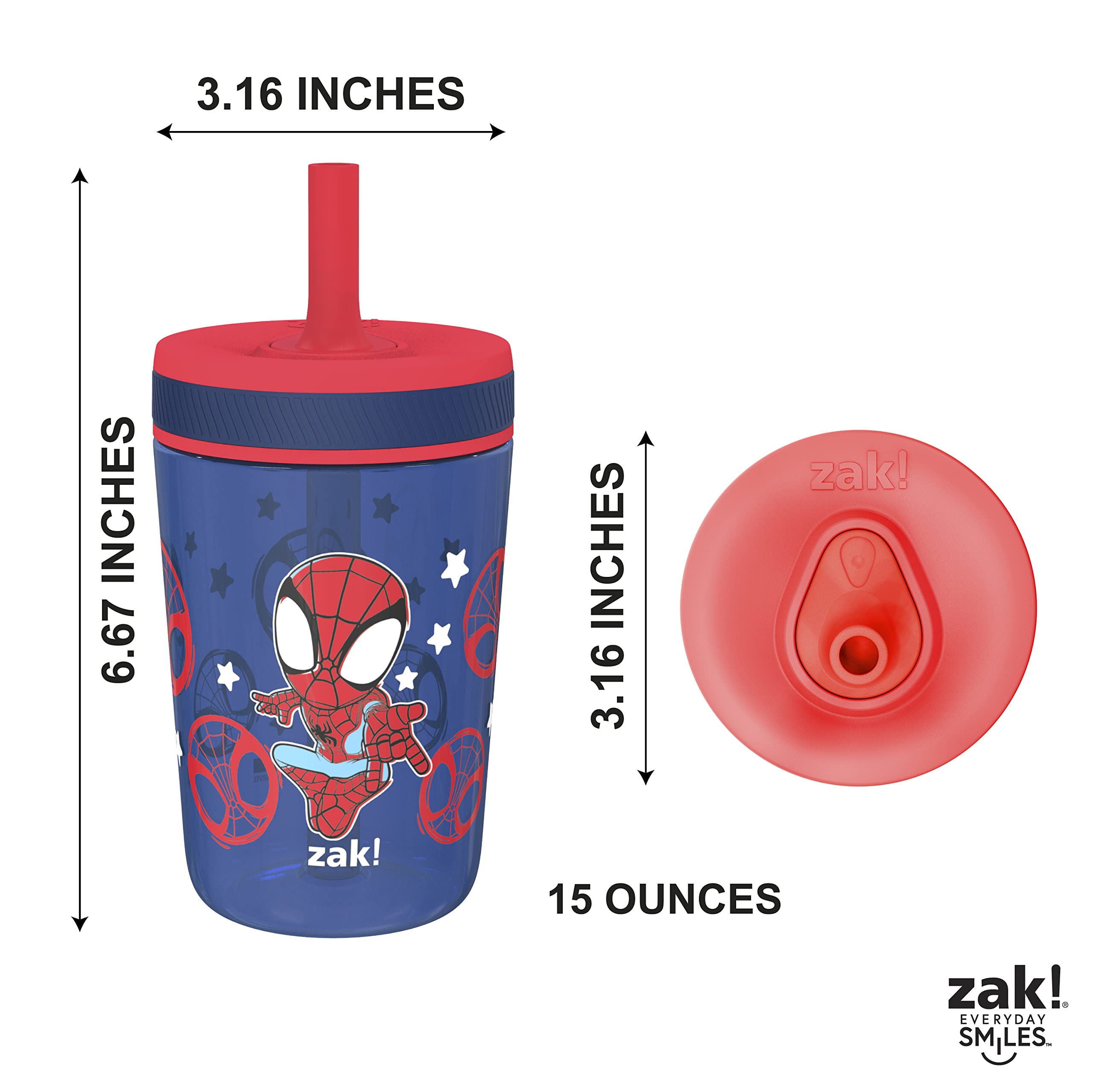 Zak Designs Spider-Man Kelso cup fits car cup holders for on-the-go hydration.