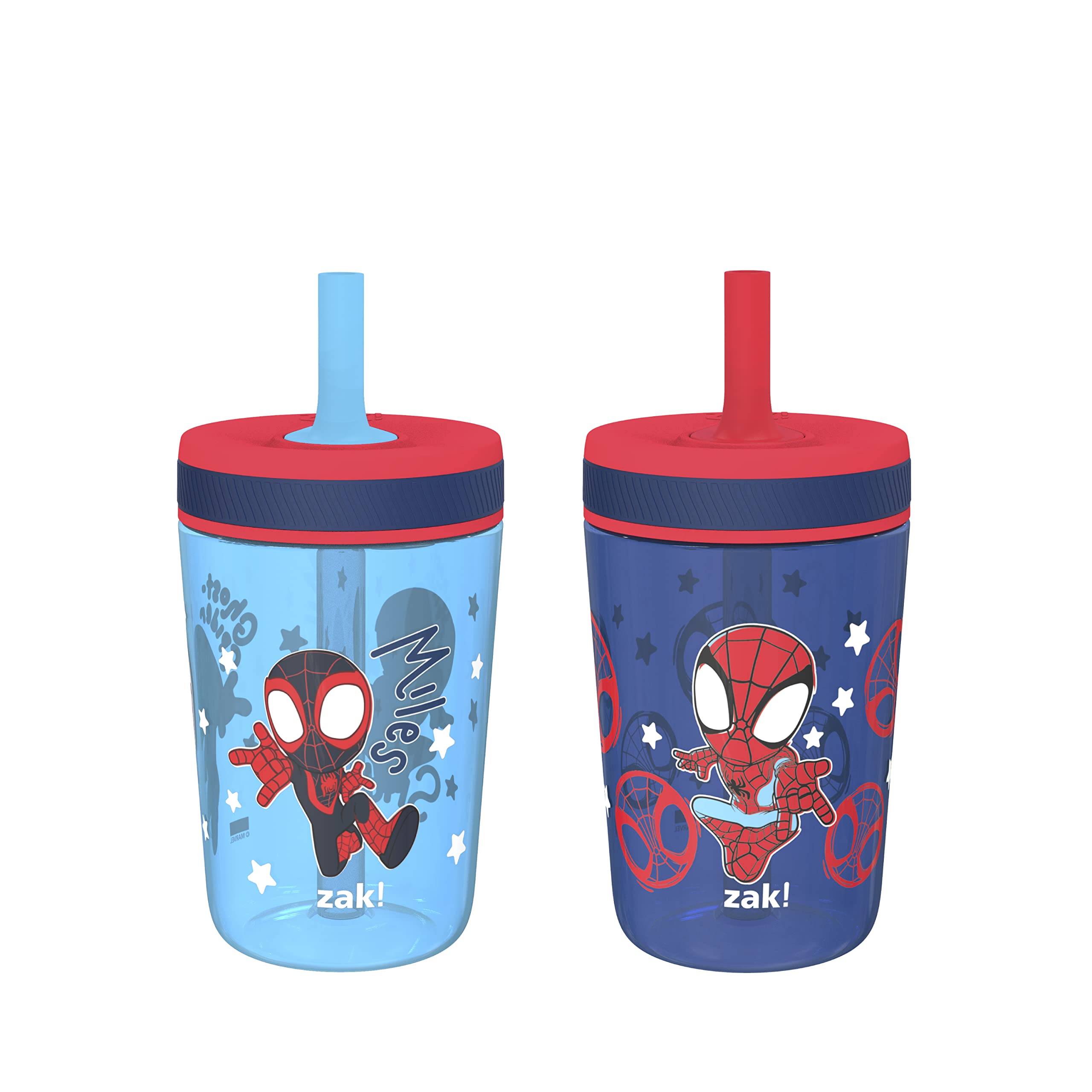 Zak Designs Marvel Spider-Man Kelso toddler cups set on table with 15oz capacity for kids.