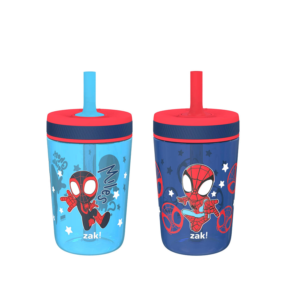 Zak Designs Marvel Spider-Man Kelso toddler cups set on table with 15oz capacity for kids.