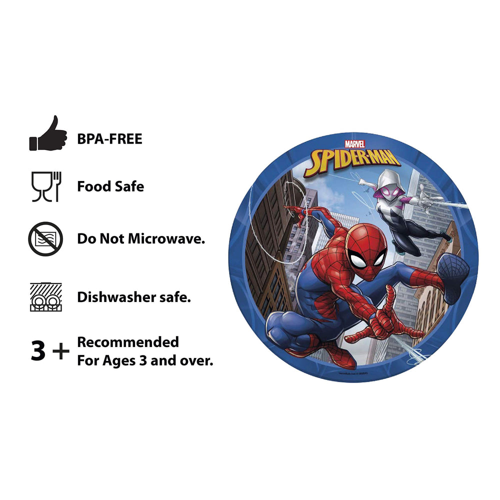 Zak Designs Marvel Spider-Man plate 8-inch durable melamine for kid-friendly meals.