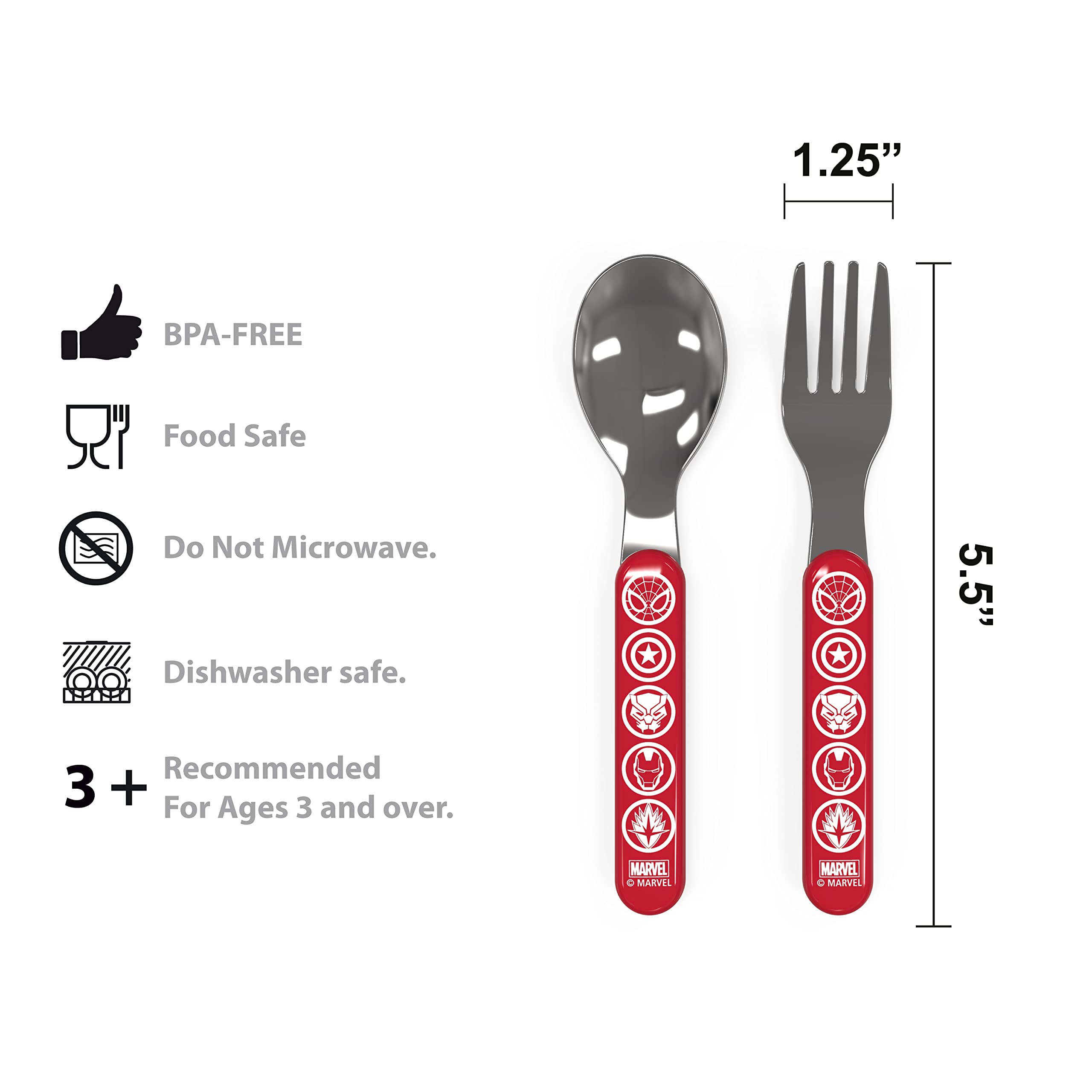 Zak Designs Marvel spoon, ergonomic handle for small hands.
