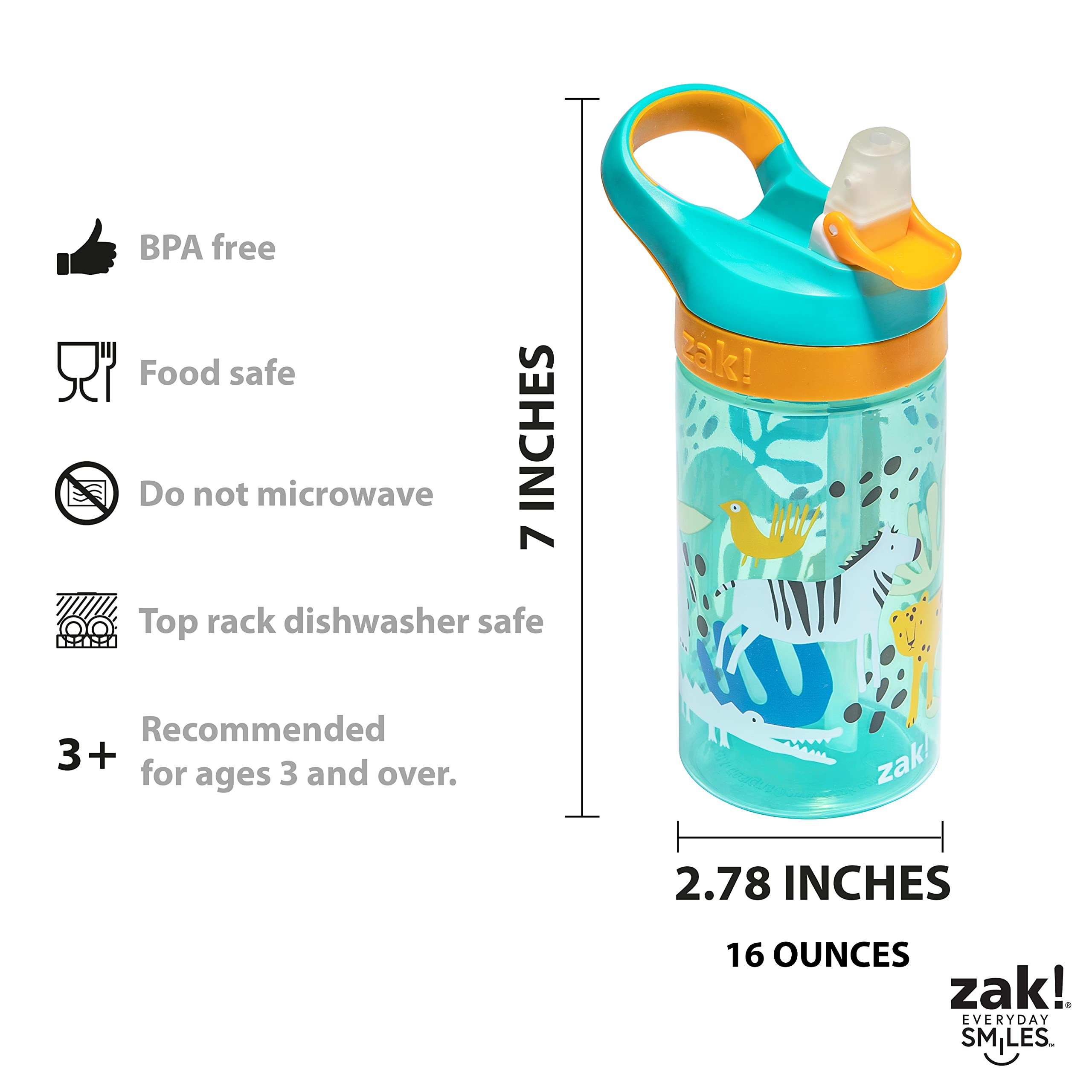 Zak Designs Safari stainless steel accents add durable detail to kid dinnerware.