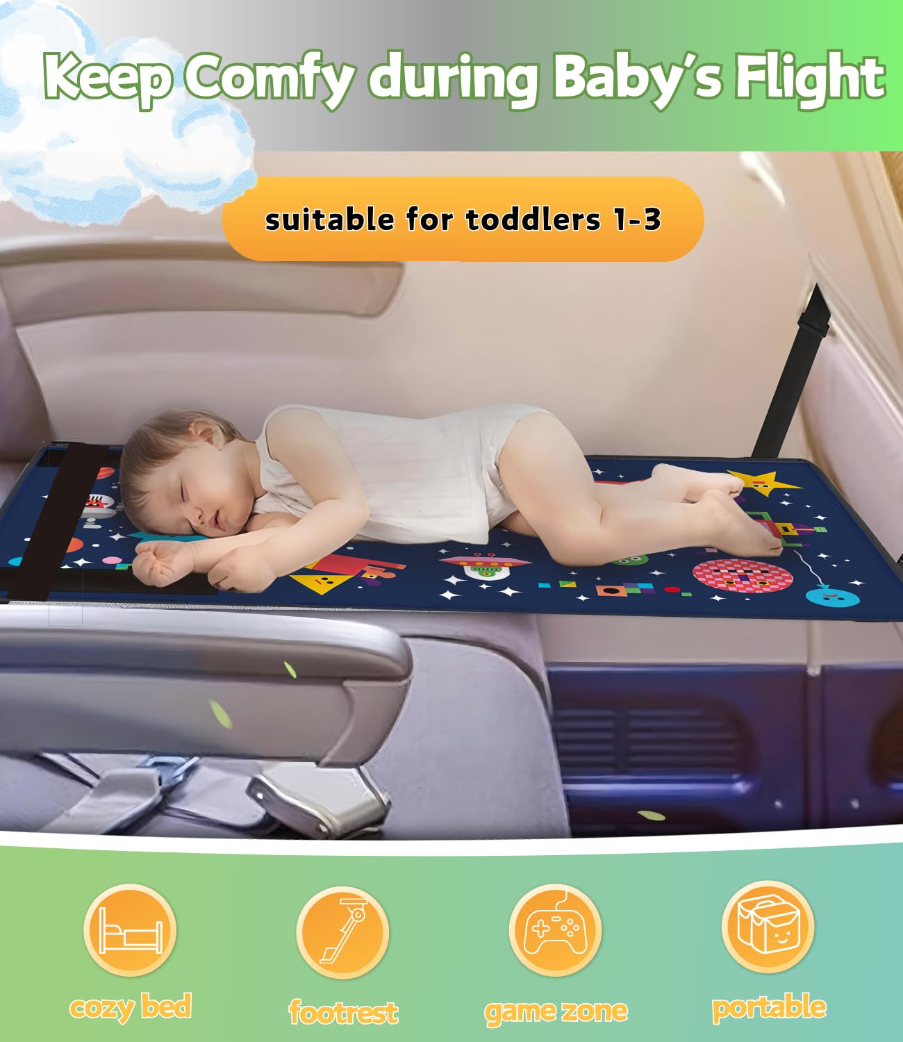 Zalhyrox Toddler Airplane Bed cartoon pattern for kid-friendly travel.