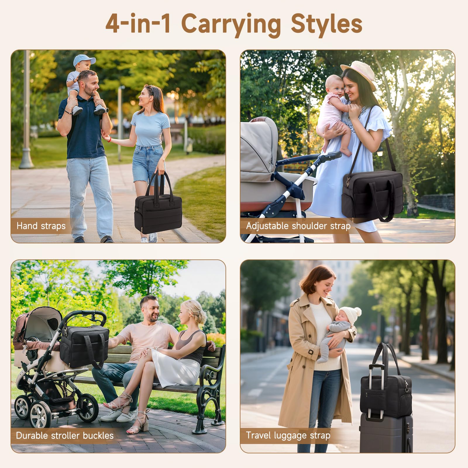Zalirium breast pump bag with stroller straps demonstrated for hands-free parenting on outings.