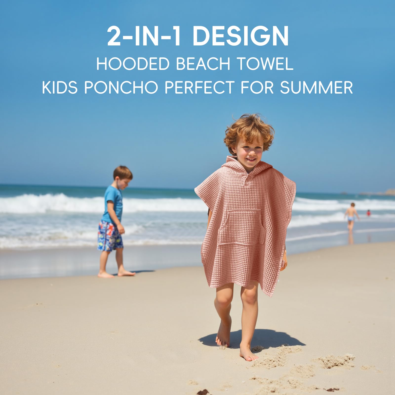 Zamlory hooded kids towel close-up shows soft waffle fabric for gentle drying.