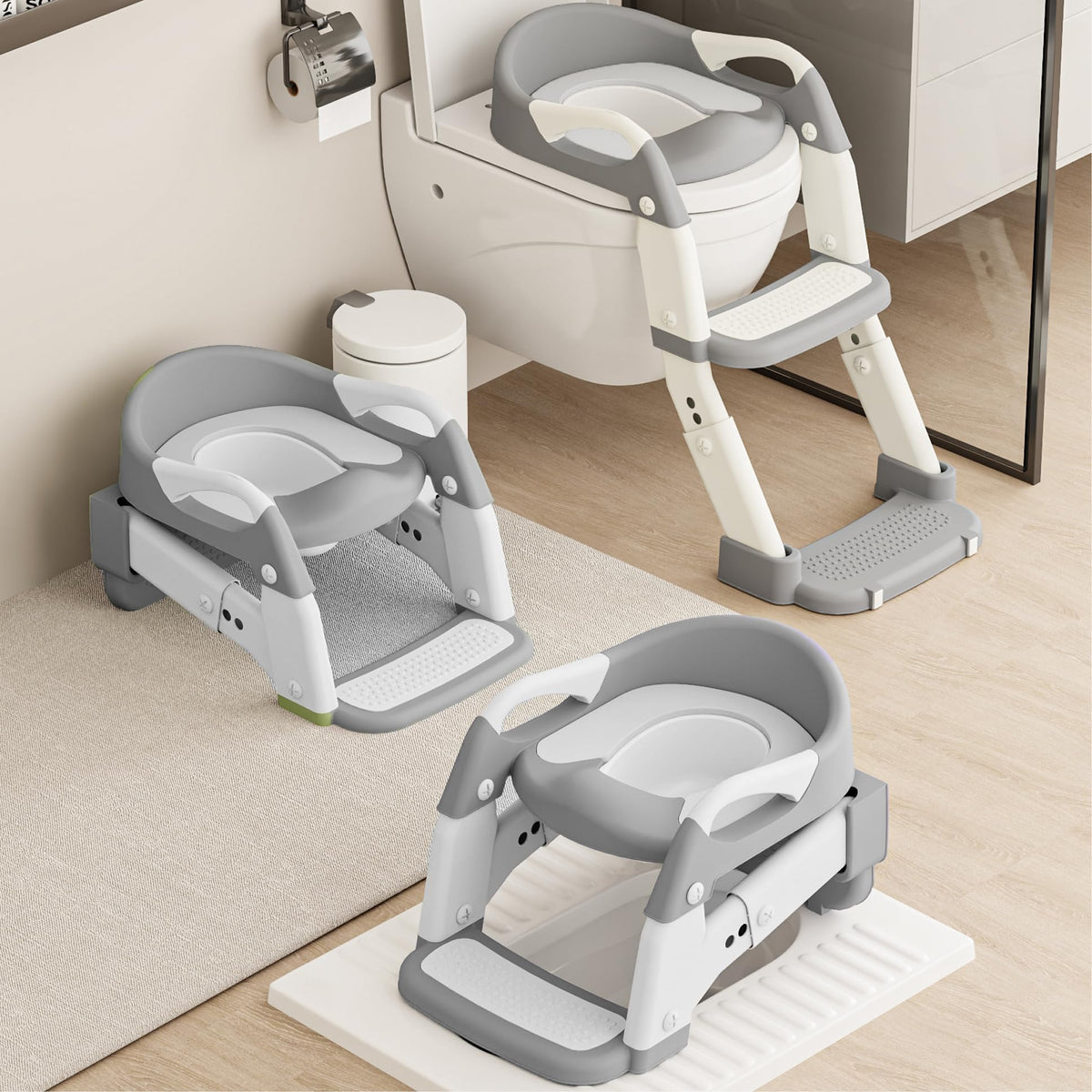 Zamno 3-in-1 potty seat front view shows universal fit and stable base for confident starts.