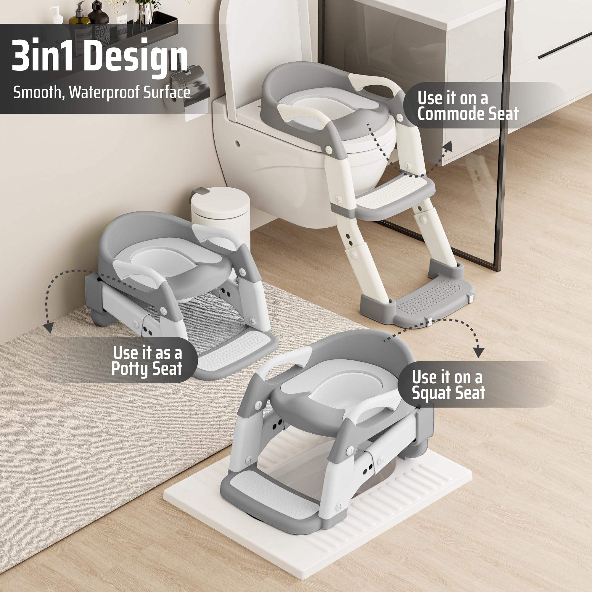 Zamno folded-ladder compact mode showcases travel-ready potty training on the go.