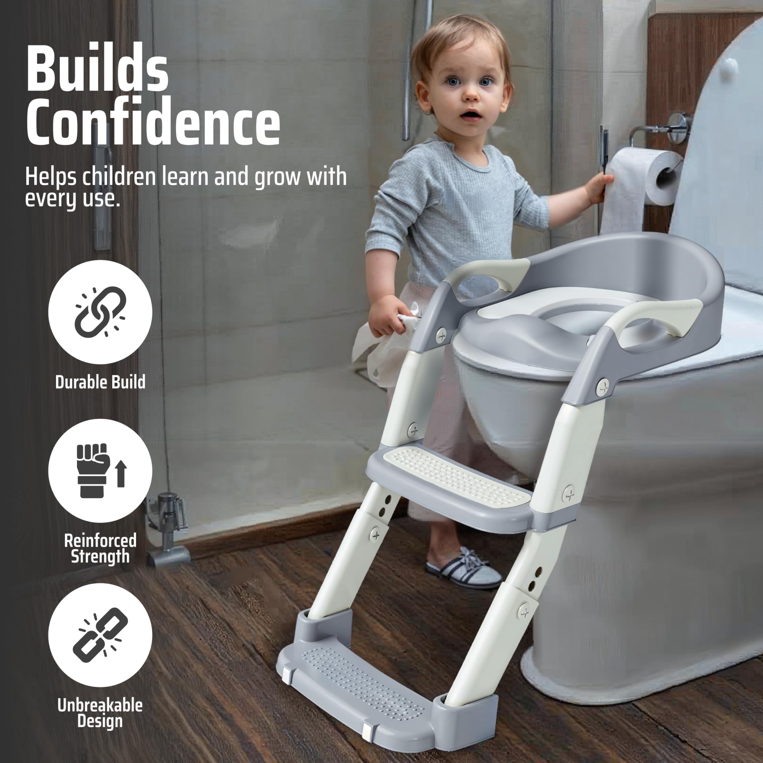 Zamno potty seat anti-slip base detail highlights safety grips for steady bathroom breaks.