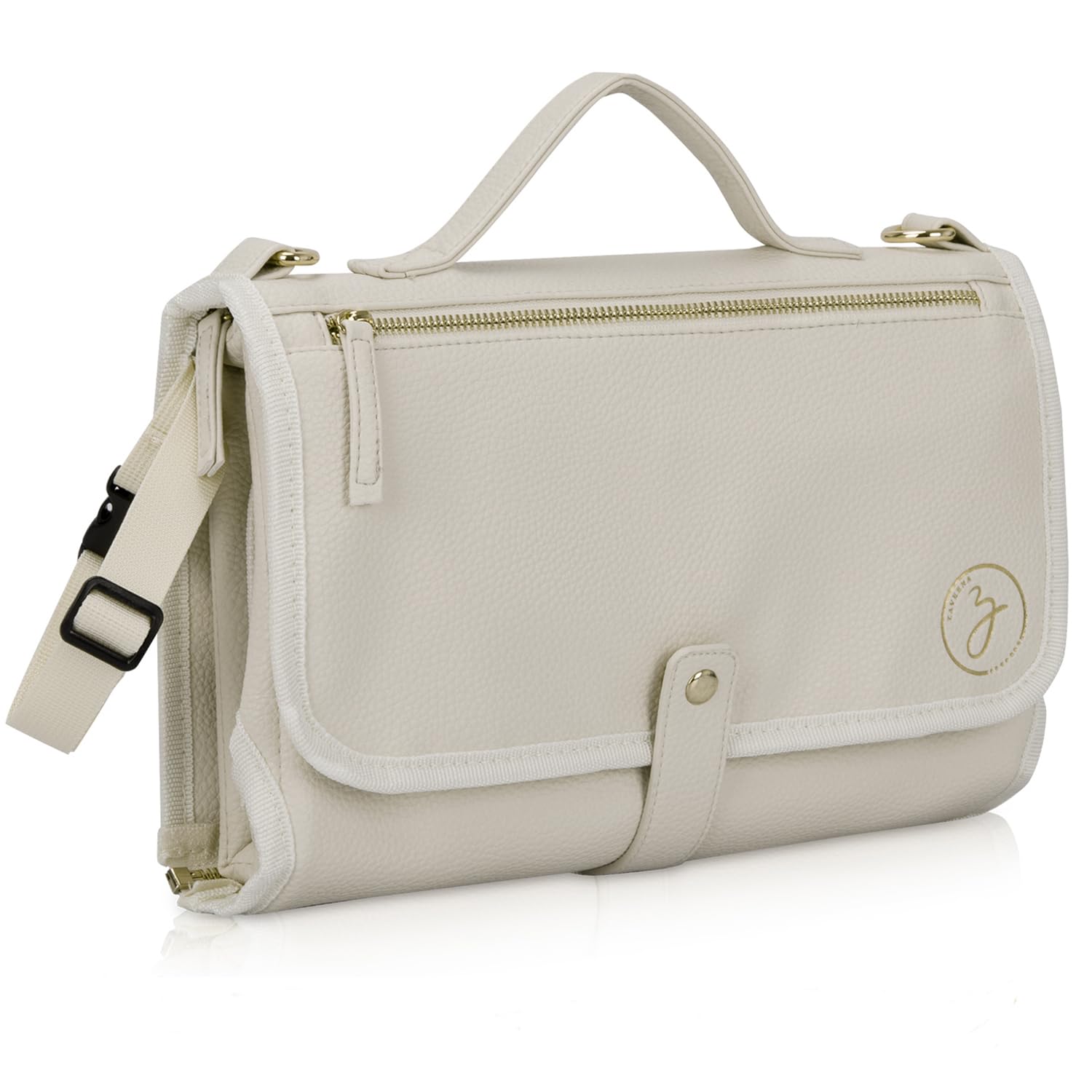 Zaveena portable diaper changing pad cream exterior for stylish on-the-go changes.