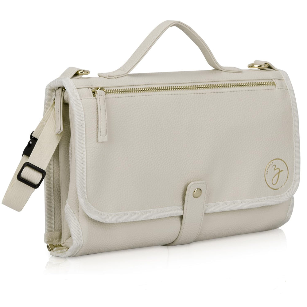 Zaveena portable diaper changing pad cream exterior for stylish on-the-go changes.
