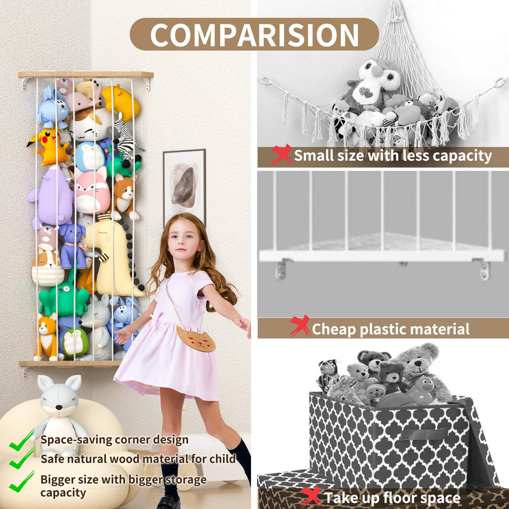 Zayysoha toy-organizer-wall-mount-closeup shows sturdy pine wood construction.