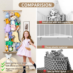 Zayysoha toy-organizer-wall-mount-closeup shows sturdy pine wood construction.