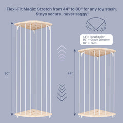 Zayysoha wooden shelf closeup shows durable pine construction for plush toys.