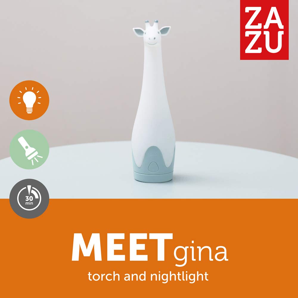 Gina the Giraffe nightlight palette shows seven color options for a calm glow.