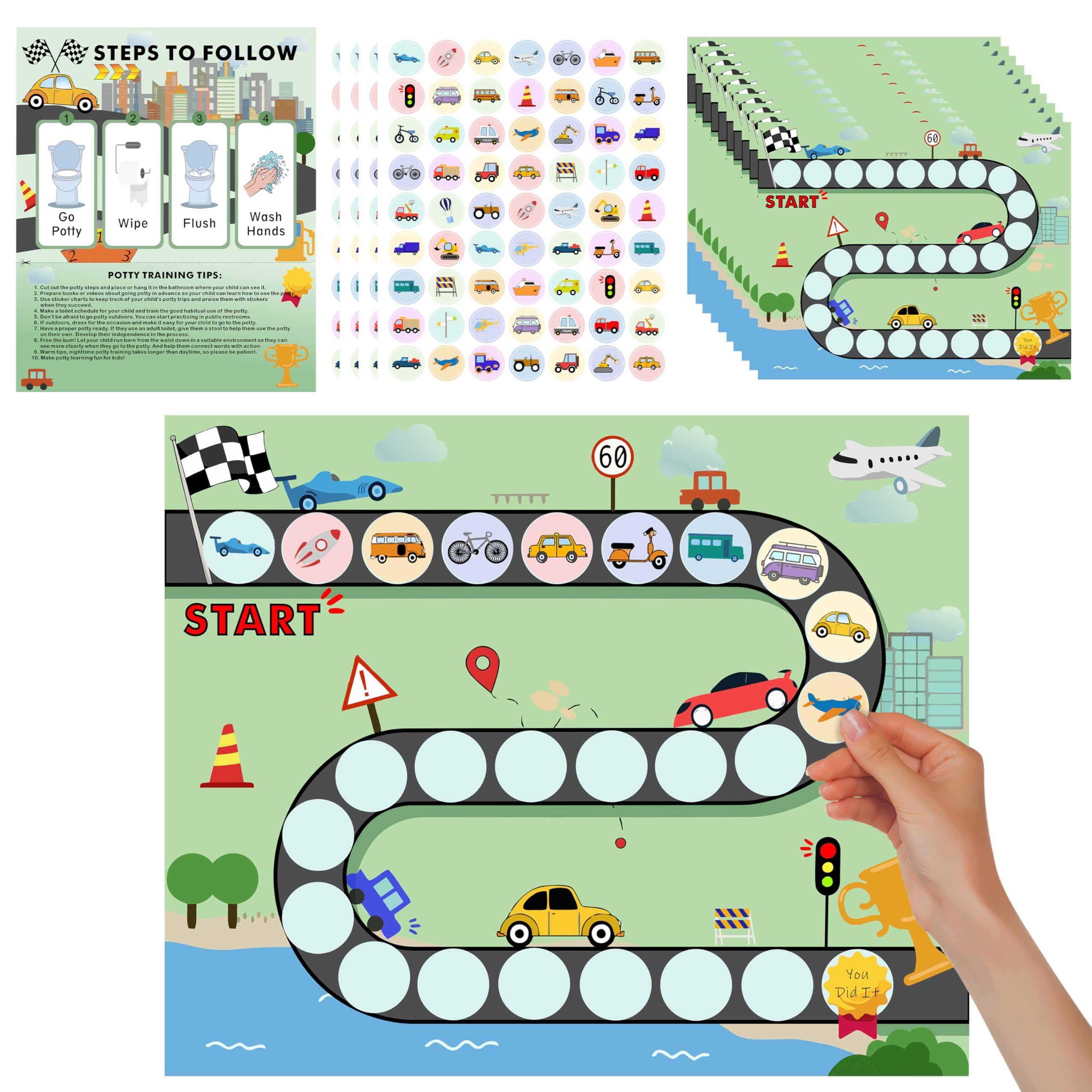 ZCCLINN 15PCS Cars Potty Chart cover shows race-car design to engage toddlers during toilet training