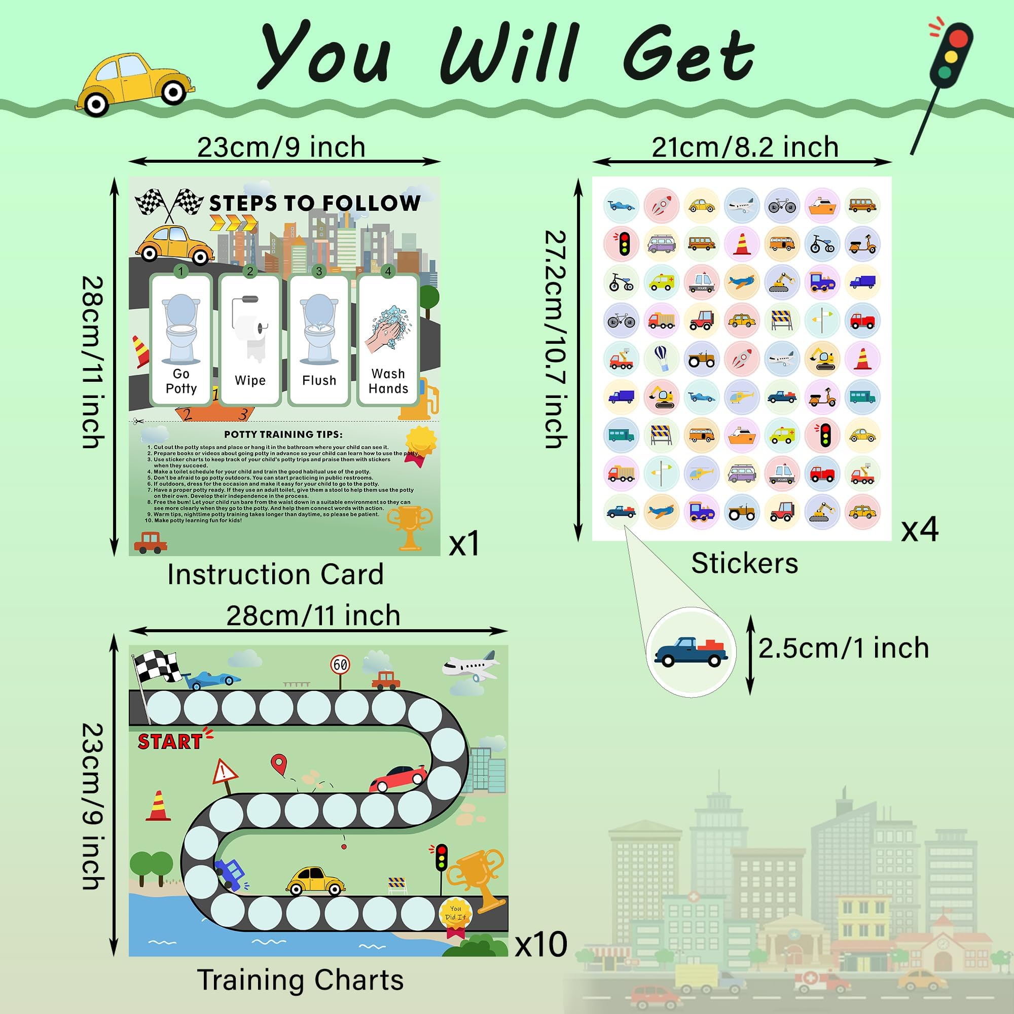 ZCCLINN 15PCS Cars Potty Chart intro wall chart highlights steps for easy guidance