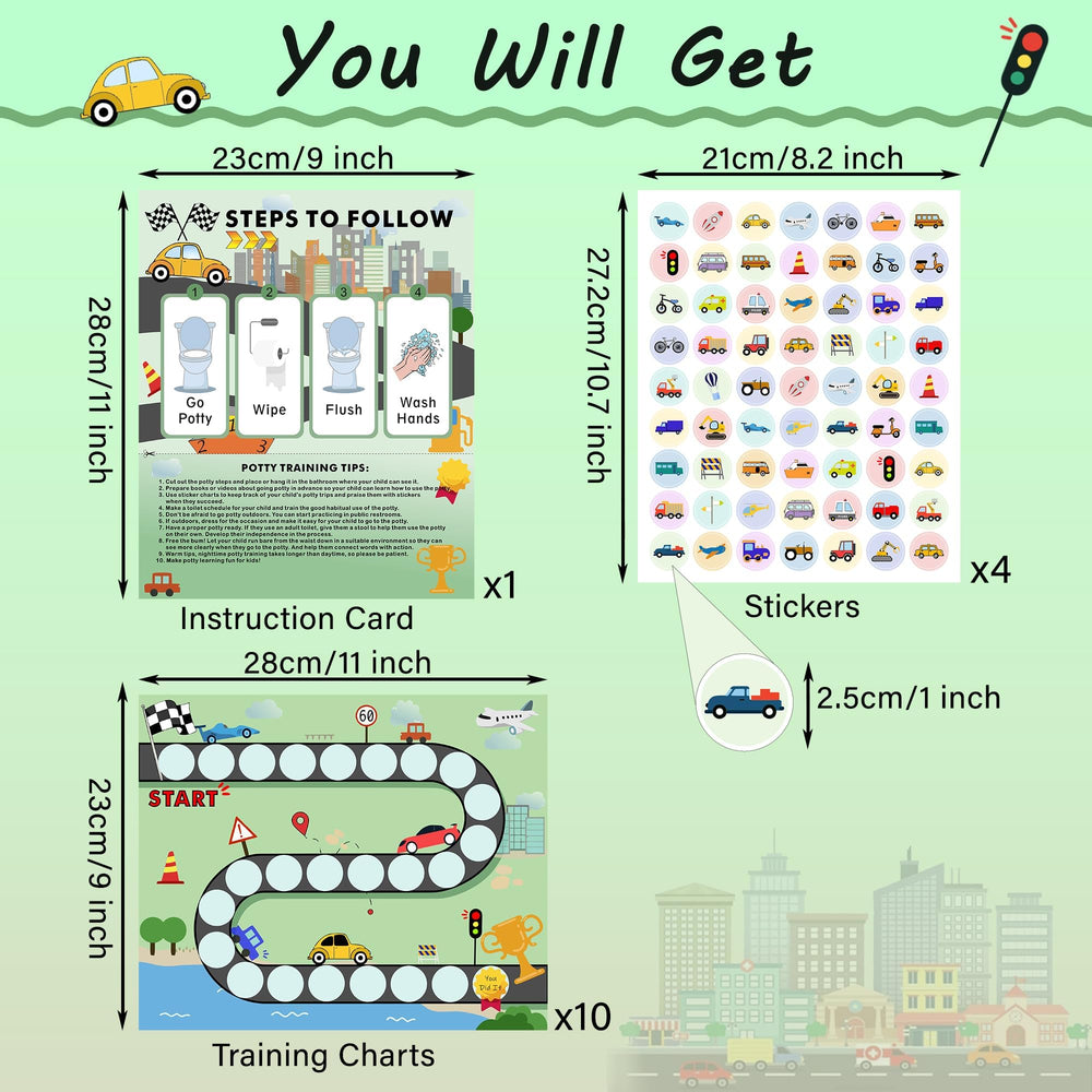 ZCCLINN 15PCS Cars Potty Chart intro wall chart highlights steps for easy guidance