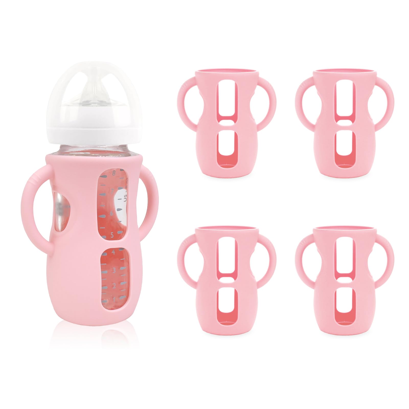 ZCH 4-pack silicone sleeves on Philips Avent 8oz bottle with easy-grip handles for secure feeding.