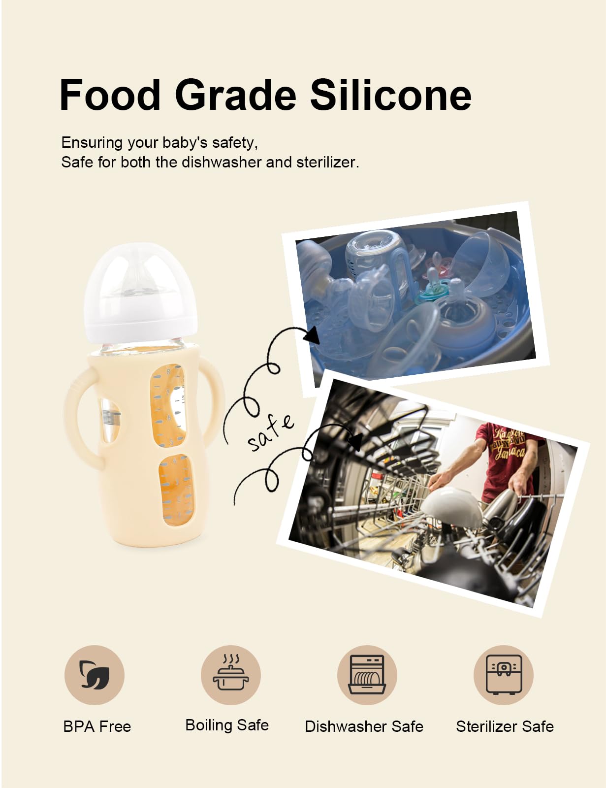 ZCH BPA-free silicone material is dishwasher-safe for easy cleaning.