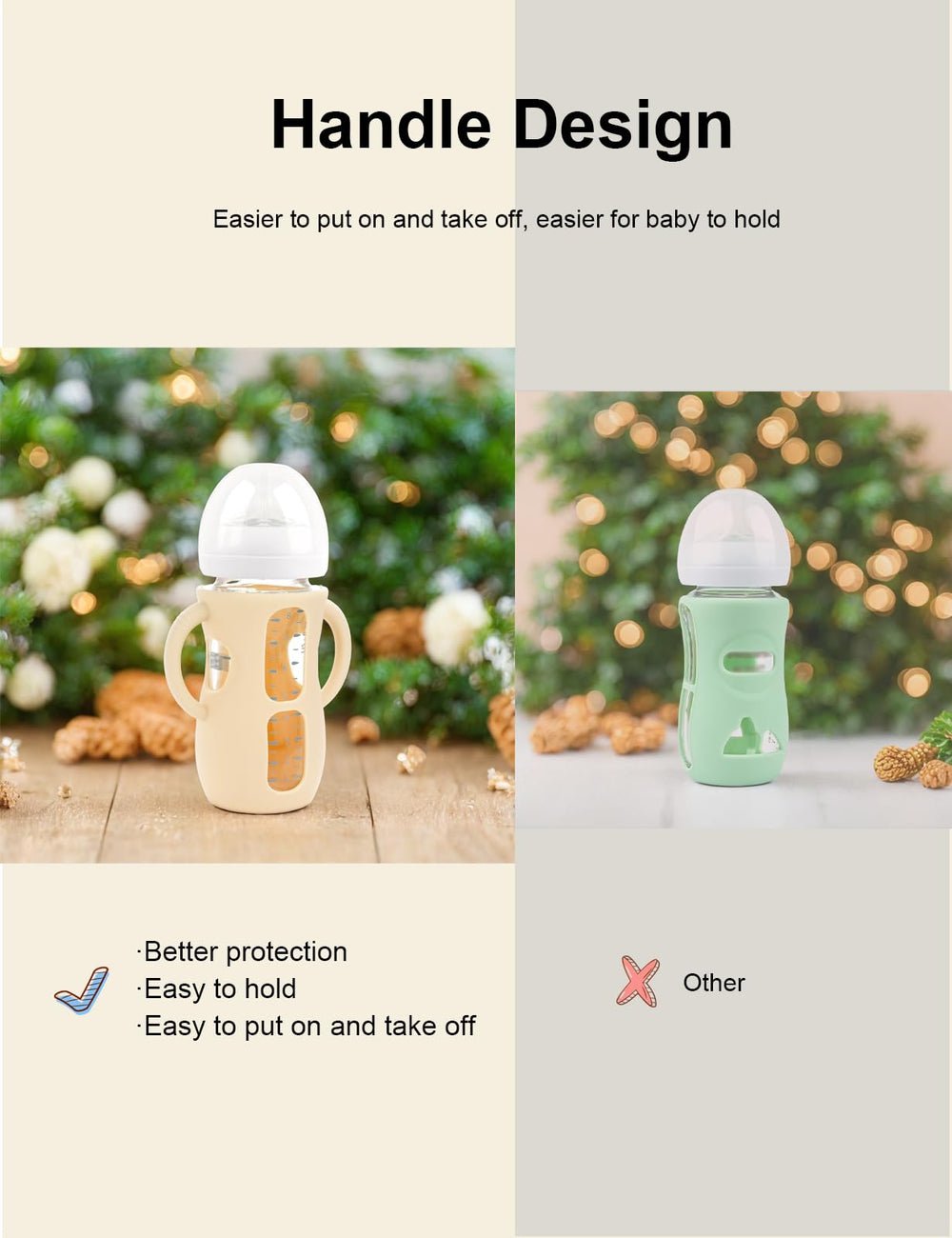 ZCH easy-grip handles on baby bottle sleeve support little hands during feeding.