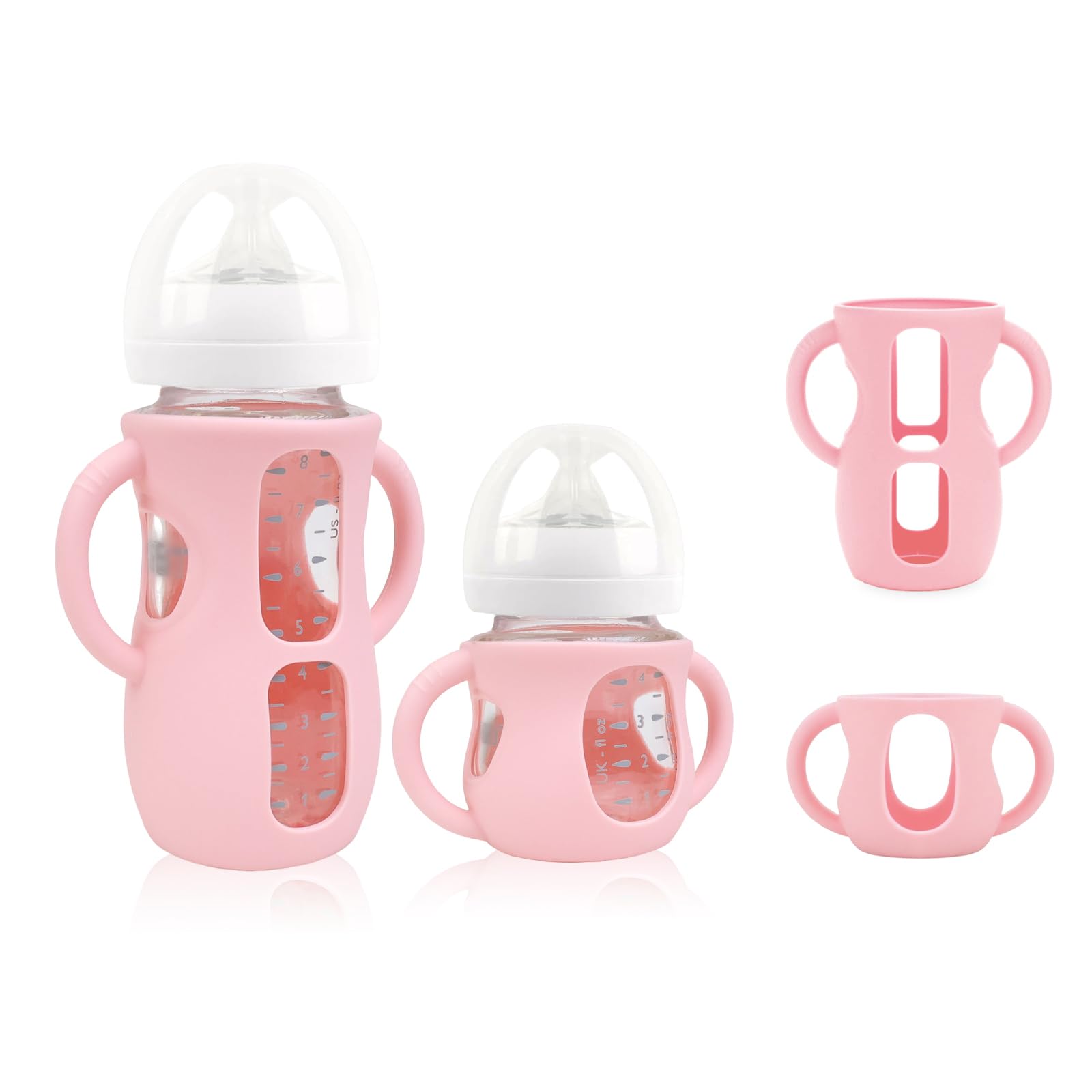 ZCH silicone sleeve on Philips Avent 4oz glass bottle improves grip and drop protection.