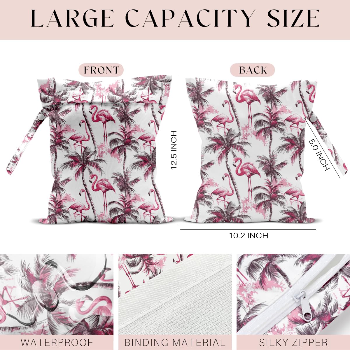 zcyxuuw wet bag palm tree flamingo side view highlights capacity.
