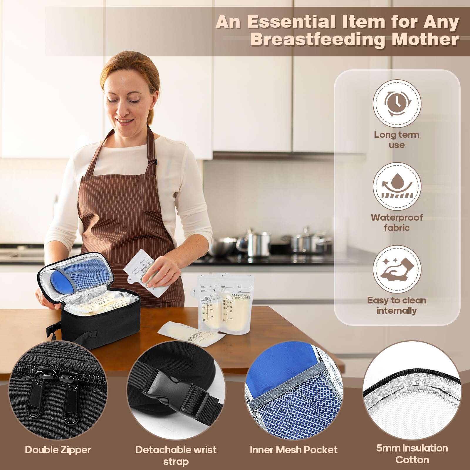 ZDJYCH cooler bag with ice packs illustrates eight to ten hour cooling for travel.
