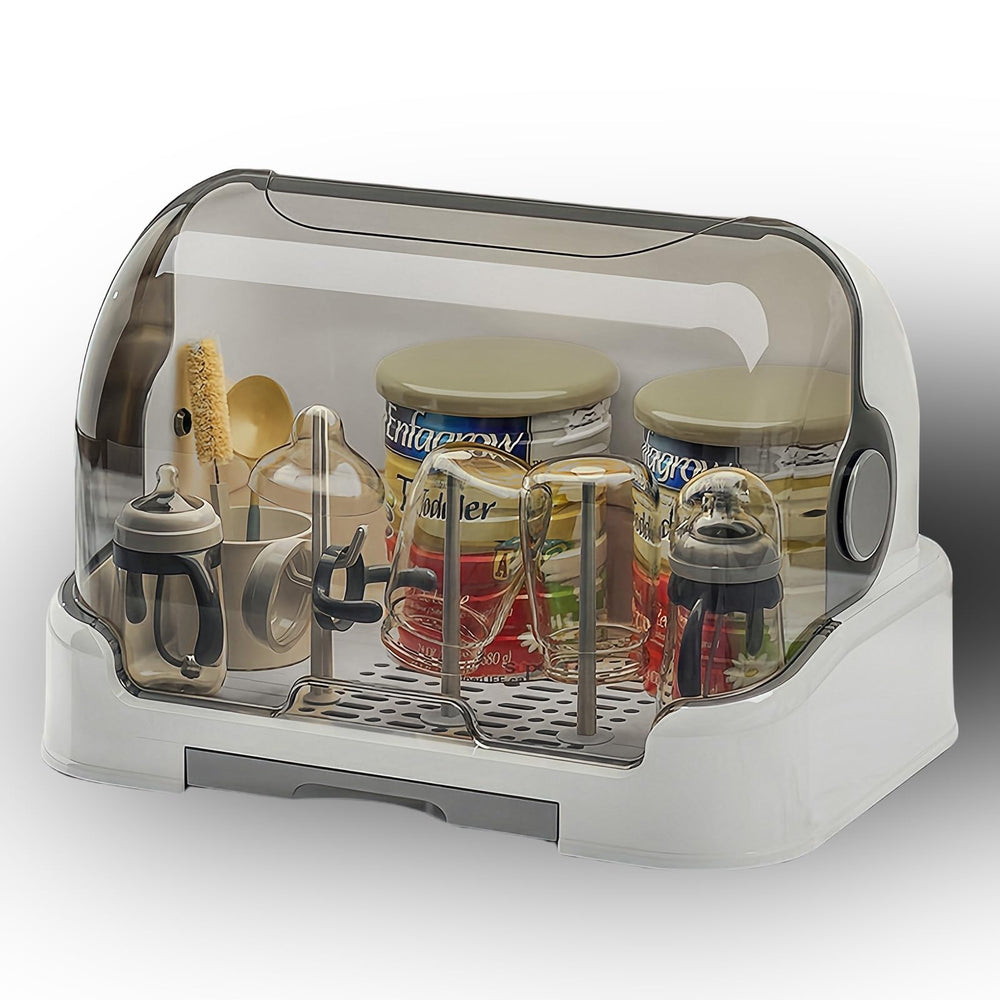 Zdolmy baby bottle-drying-rack grey front view keeps bottles neatly organized.
