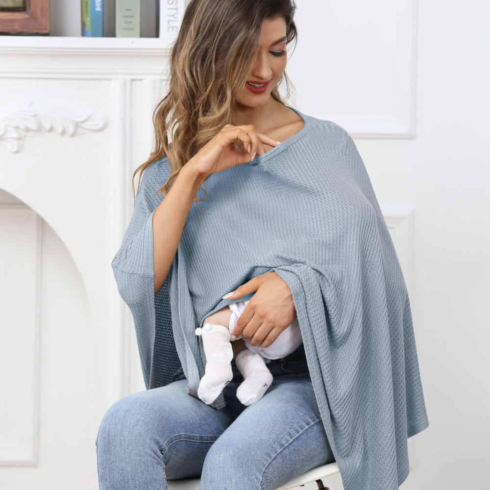 Zdolmy knit nursing cover used in public for discreet privacy.
