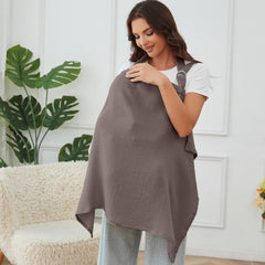 Zdolmy muslin nursing cover in coffee with wide coverage for discreet feeding.