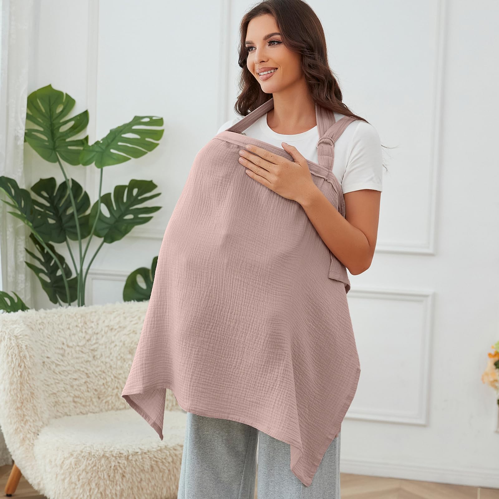Zdolmy nursing cover features adjustable neck straps for a comfortable fit.