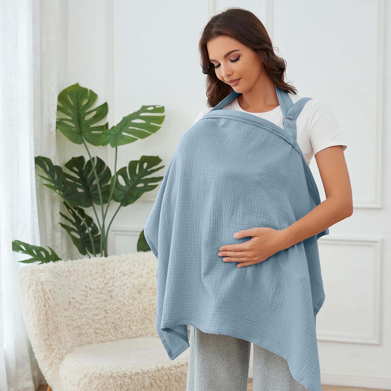 Zdolmy Muslin Nursing Cover with rigid hoop keeps view open and airflow.